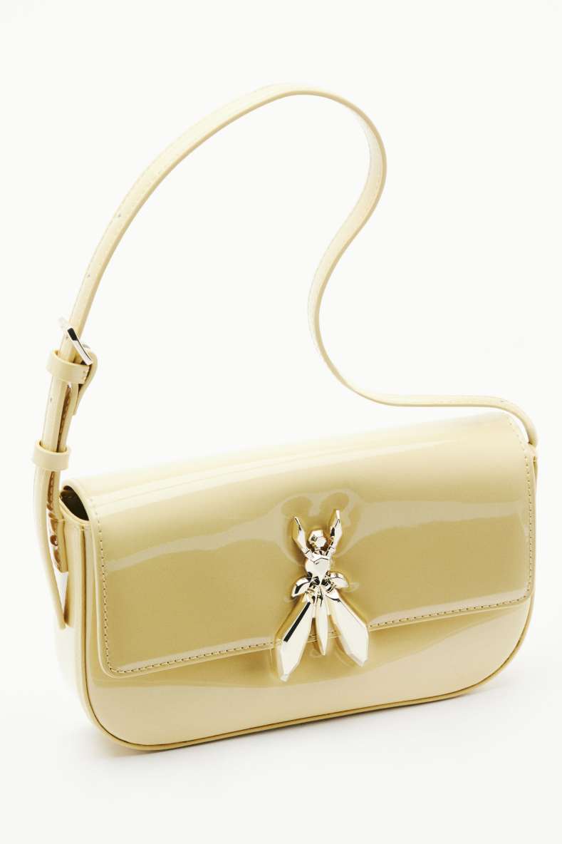 "ESSENTIAL" Fly glossy leather shoulder bag, Yellow, Patrizia Pepe