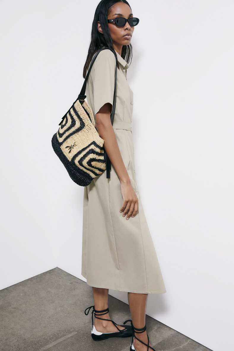 Never Complete raffia bucket bag, Black/Natural, Patrizia Pepe