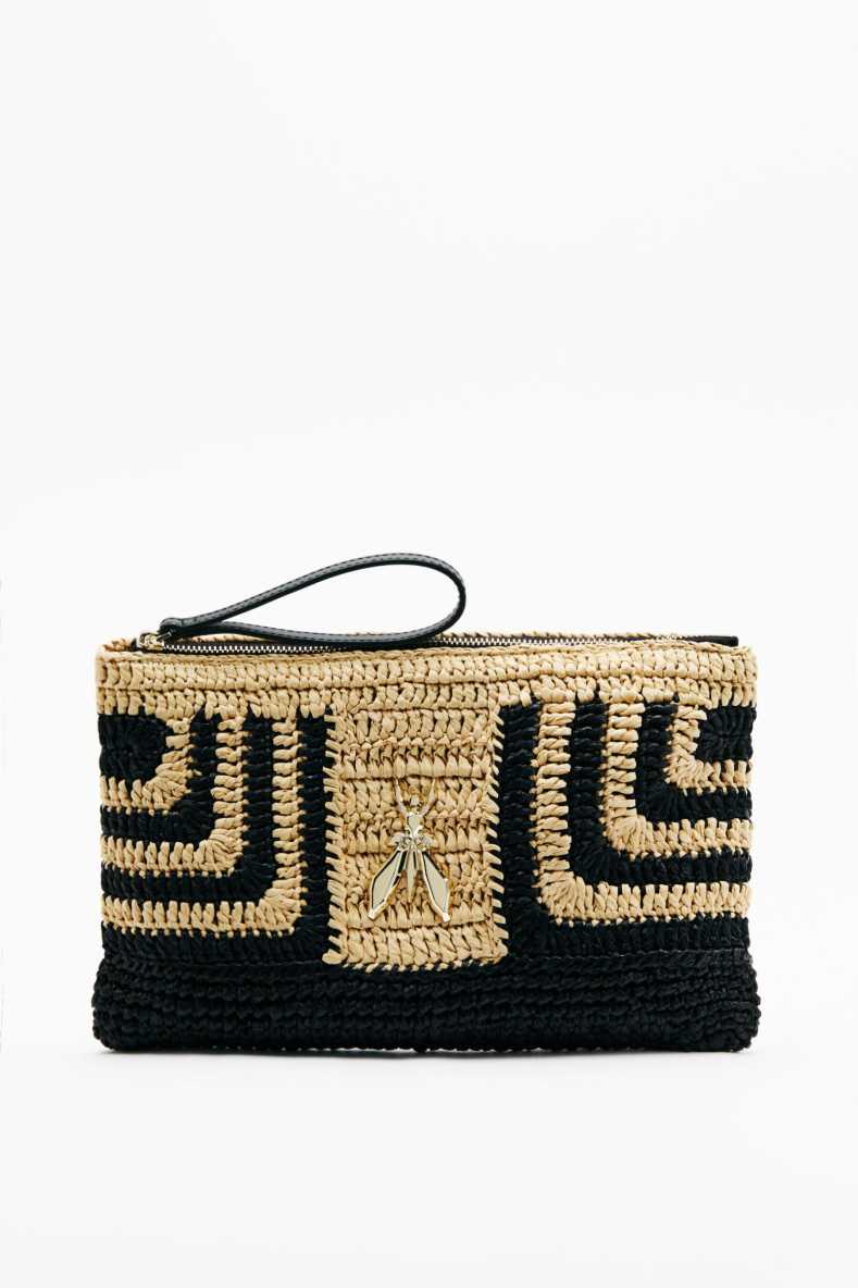 Raffia clutch bag, Black/Natural, Patrizia Pepe