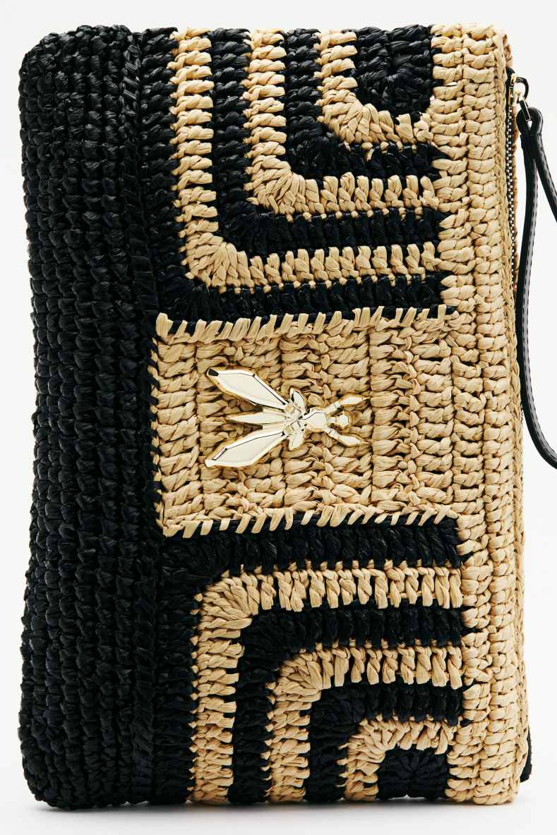 Raffia clutch bag, Black/Natural, Patrizia Pepe