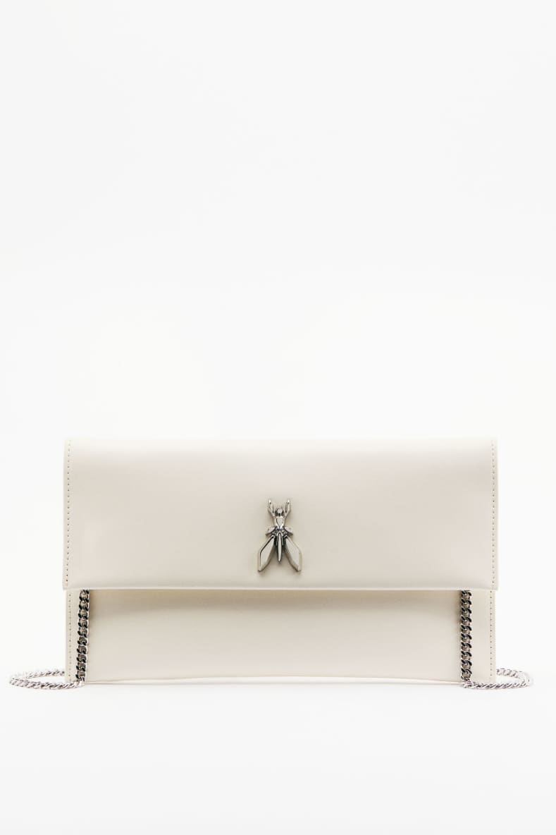 Fly leather clutch bag with chain, White, Patrizia Pepe