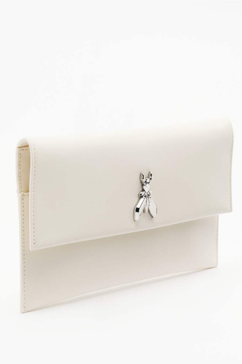 Fly leather clutch bag with chain, White, Patrizia Pepe