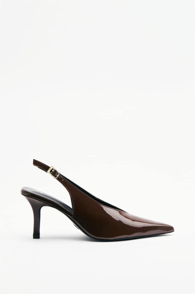 Кожаные слингбэк на высоком каблуке, Коричневый, Patrizia Pepe