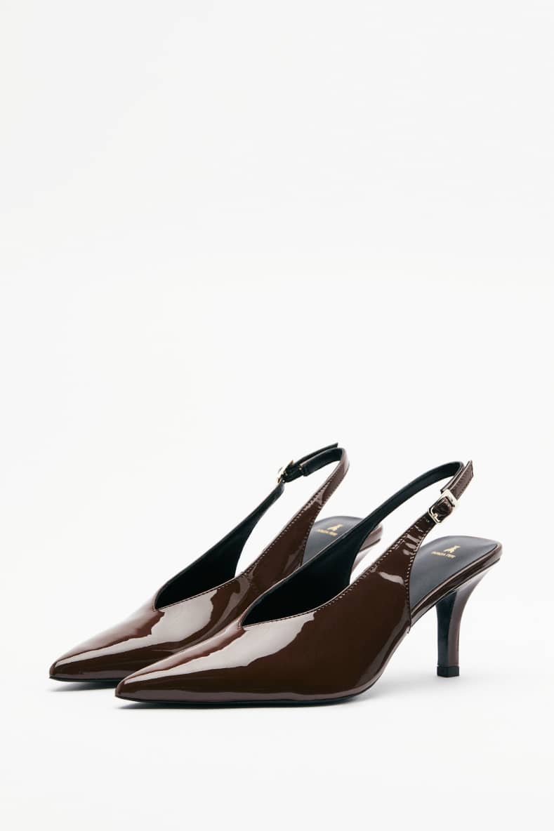 Кожаные слингбэк на высоком каблуке, Коричневый, Patrizia Pepe