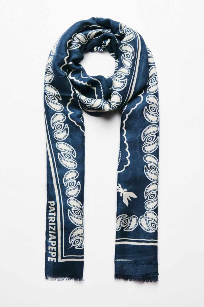Шарф с графическим принтом, Cиний/бежевый, Patrizia Pepe