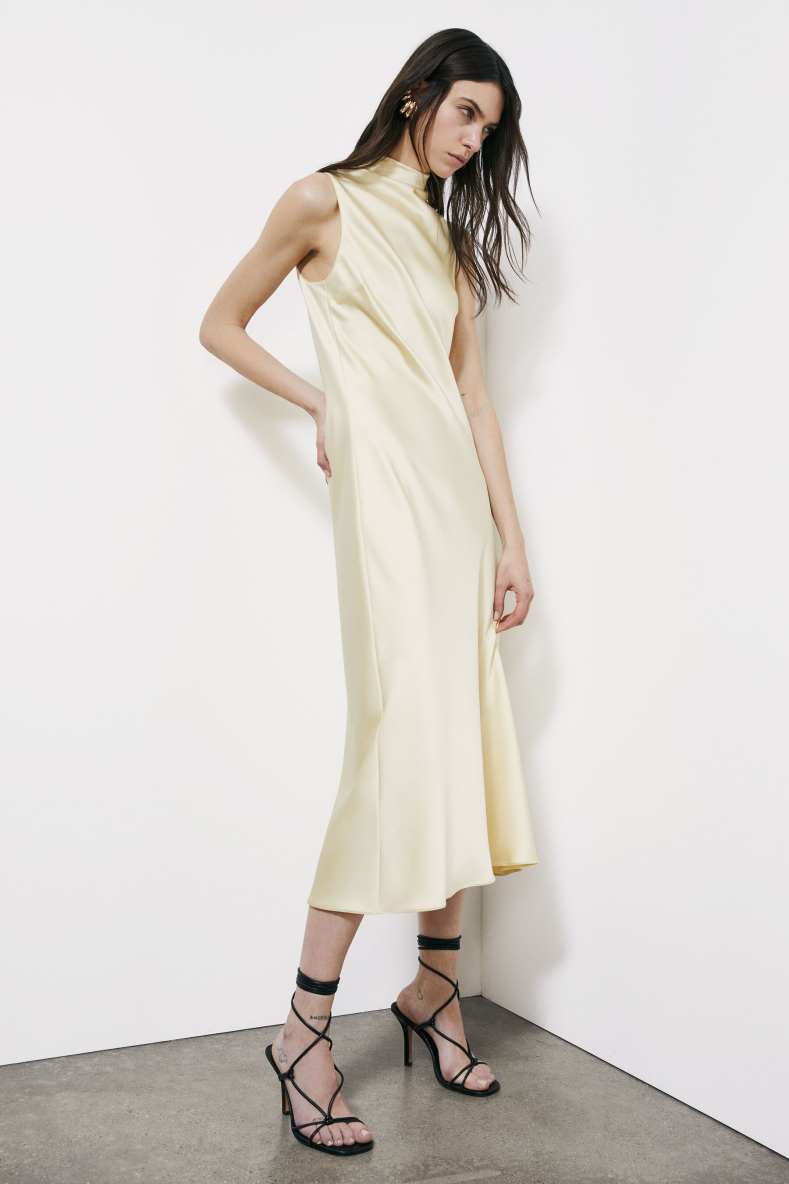 Flowing satin midi dress, Yellow, Patrizia Pepe