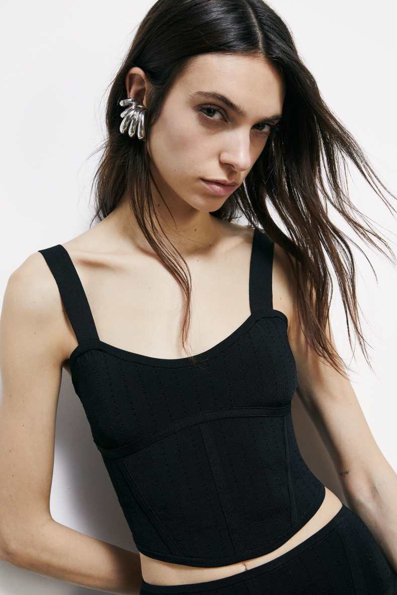Jacquard knit bustier, Black, Patrizia Pepe