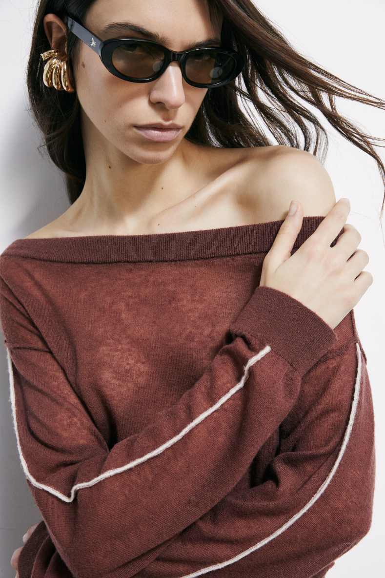 Light soft sweater with ribbing, Brown, Patrizia Pepe