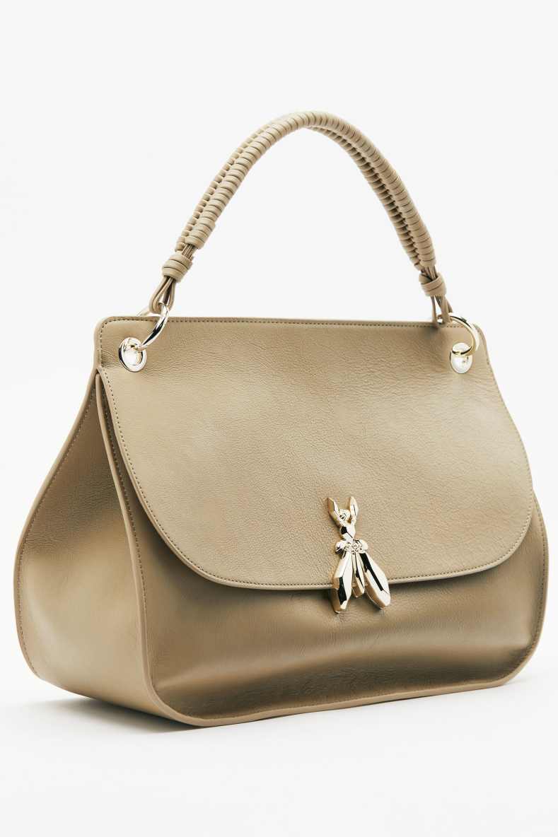 Soft Essential Fly large leather shoulder bag, Beige, Patrizia Pepe