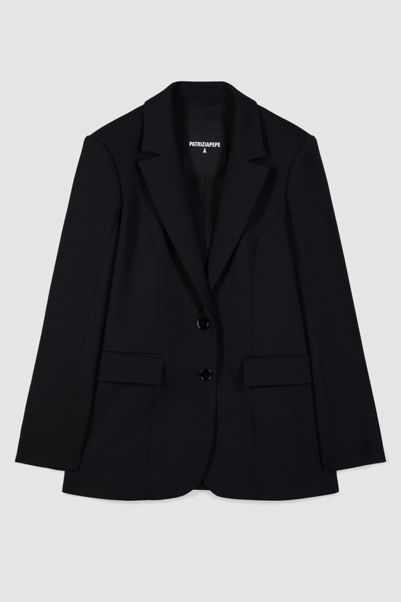 Blazer en twill structur&eacute;, Noir, Patrizia Pepe