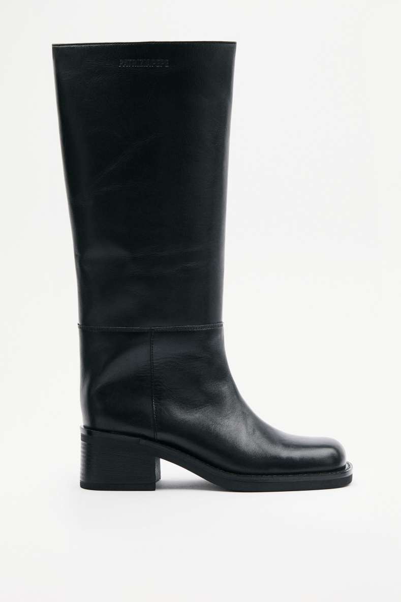 Daily Square leather knee boots, Black, Patrizia Pepe