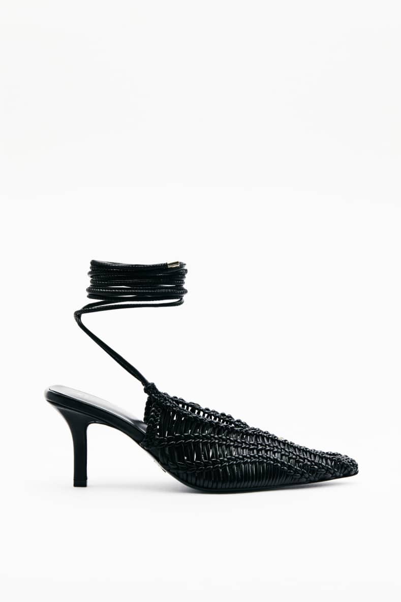 Handcraft Minimal Shape braided slingbacks, Black, Patrizia Pepe