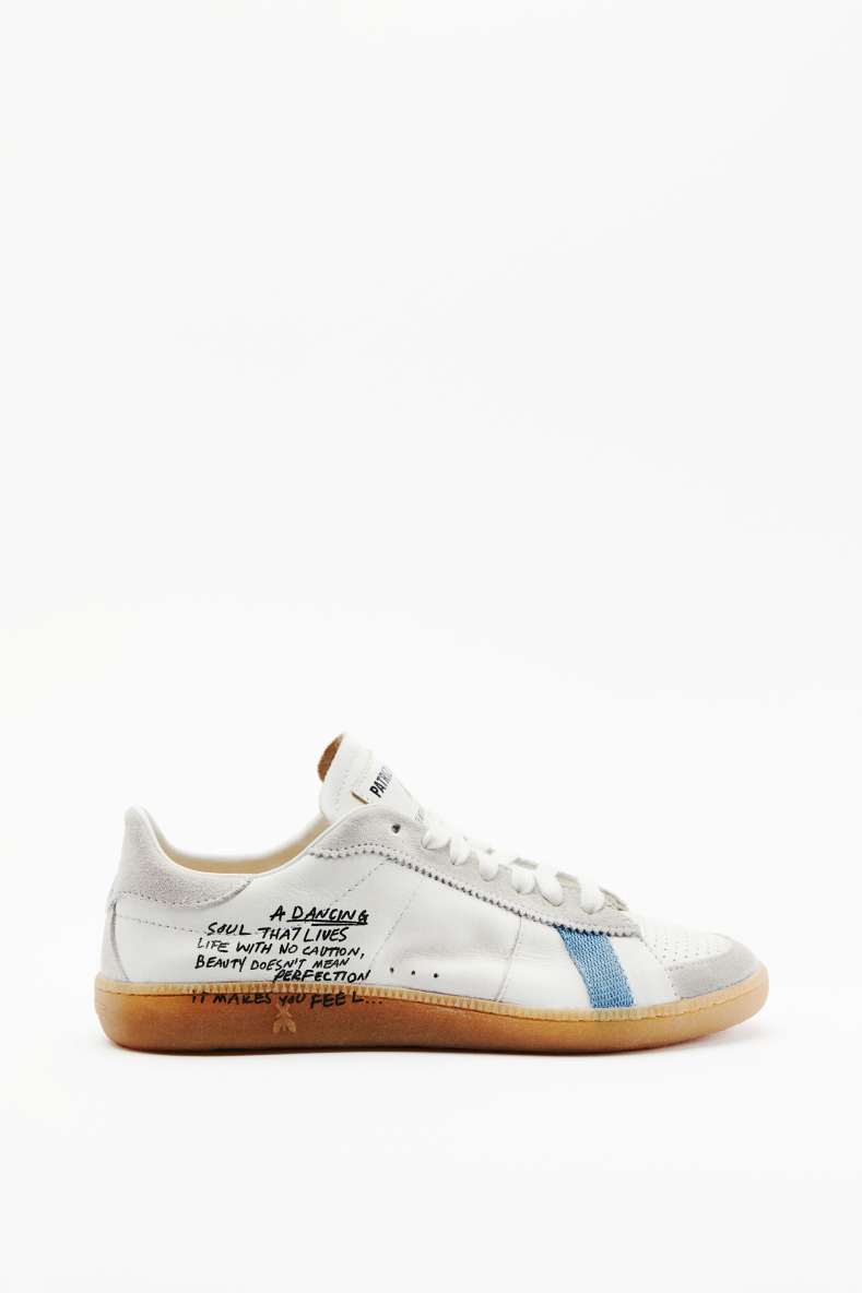 SKIN Sneakers in leather with lettering, White/Blue, Patrizia Pepe