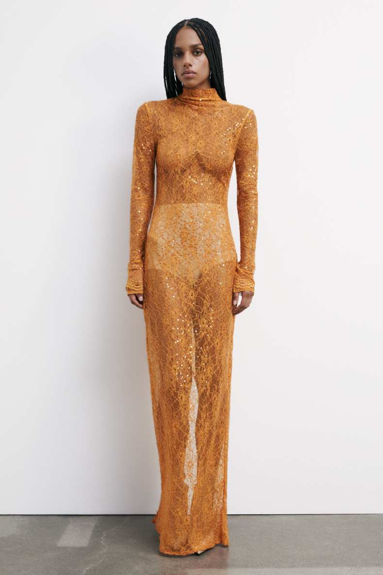 Длинное платье из кружева с пайетками, Оранжевый, Patrizia Pepe