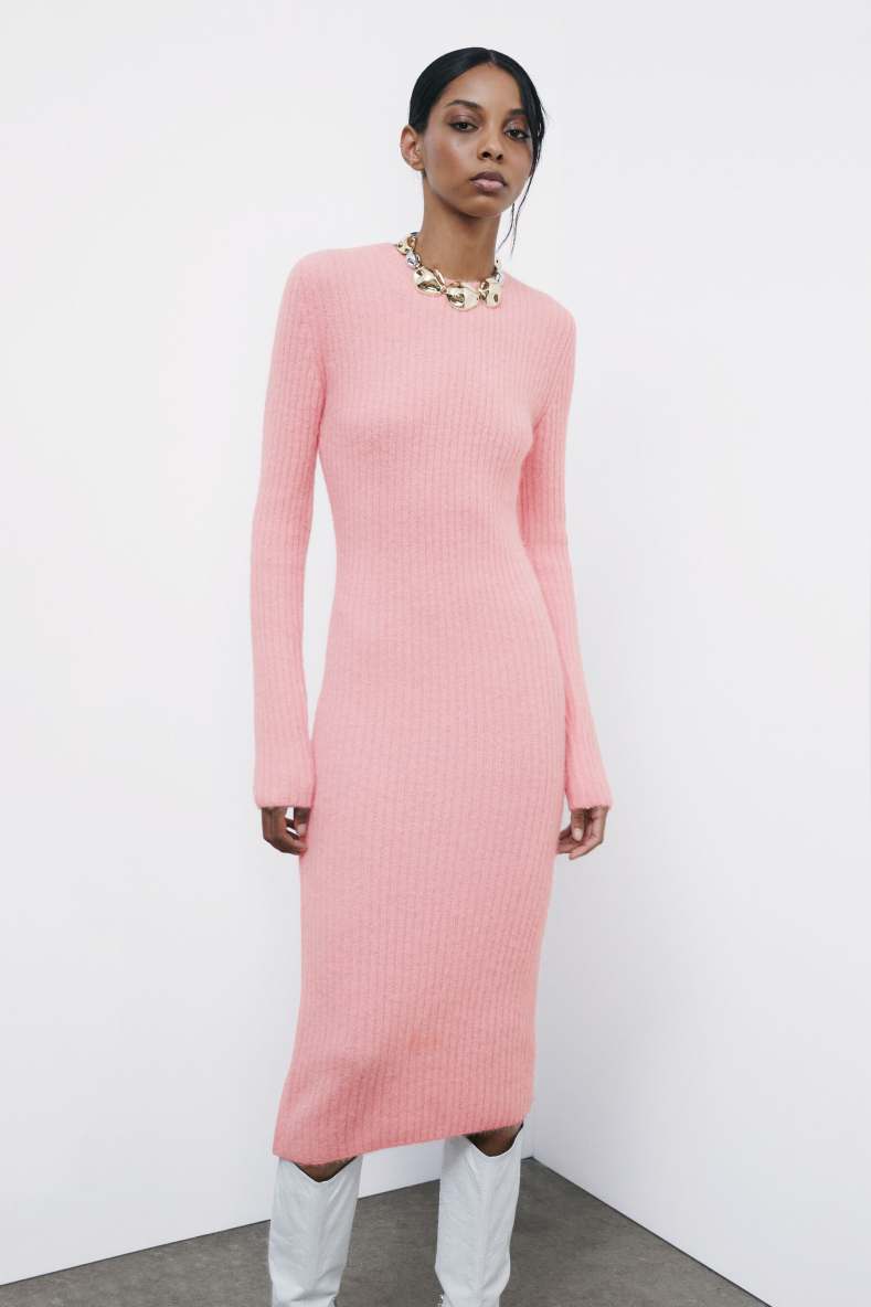 Трикотажное платье-миди с разрезом, Розовый, Patrizia Pepe