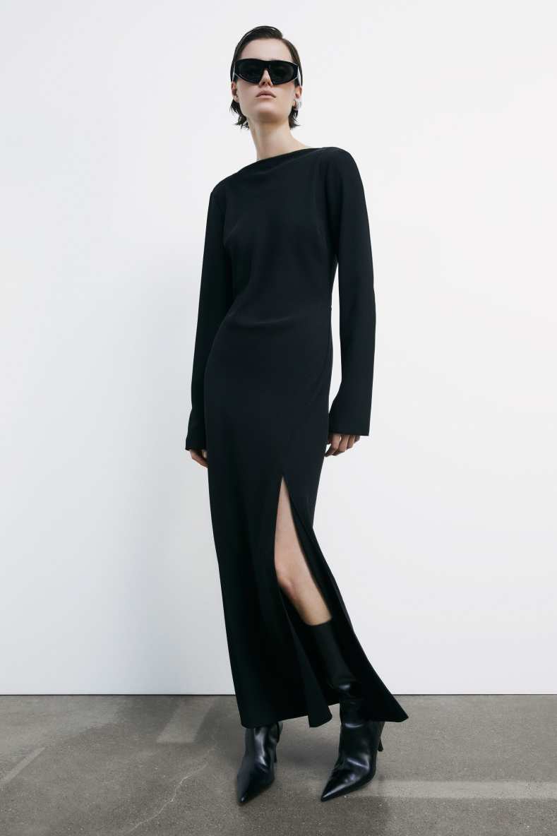 Длинное облегающее платье с разрезом, Черный, Patrizia Pepe