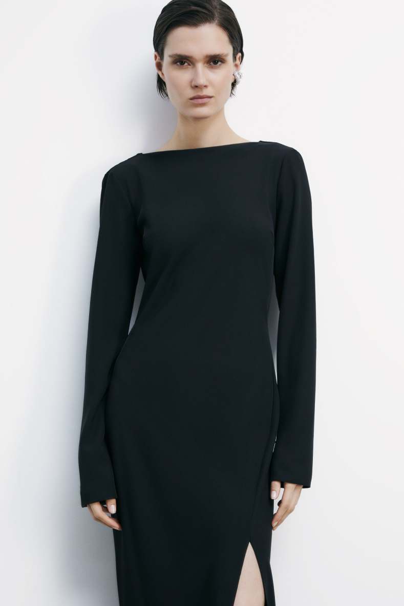 Длинное облегающее платье с разрезом, Черный, Patrizia Pepe