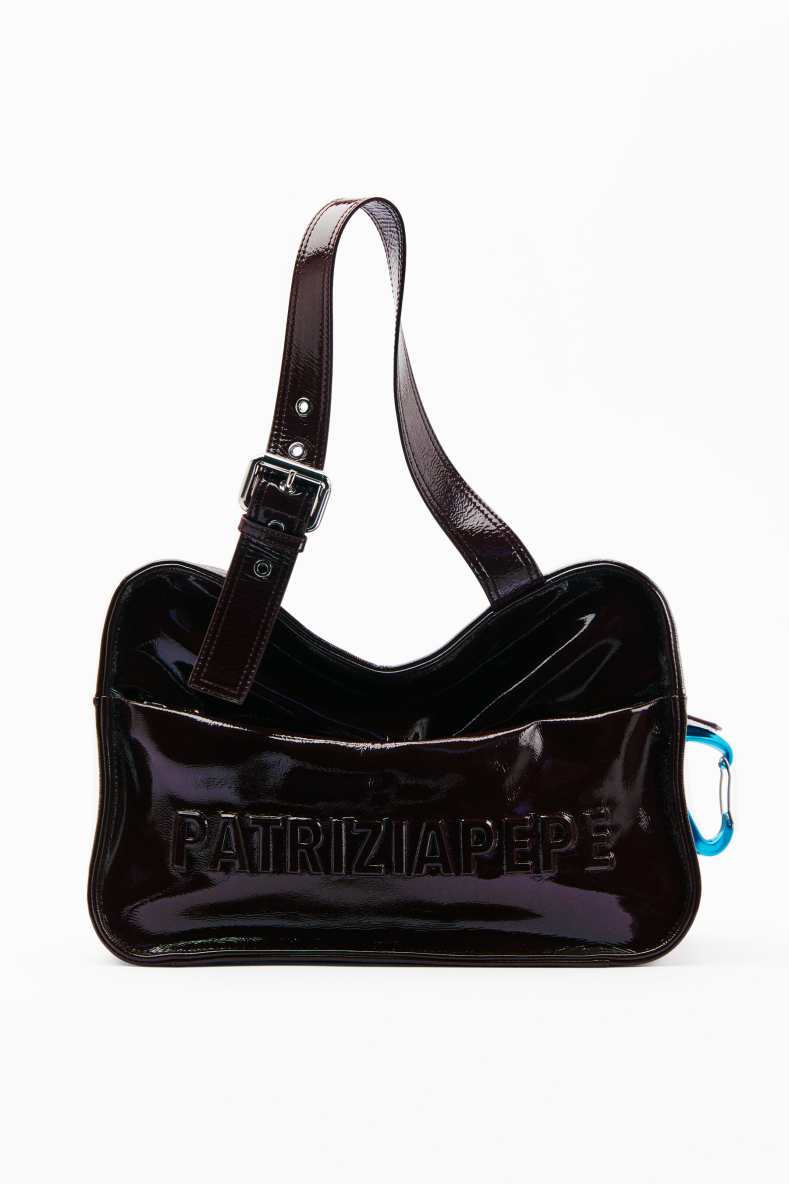 (IM)PERFECTION shopping bag in glossy leather, Bordeaux, Patrizia Pepe