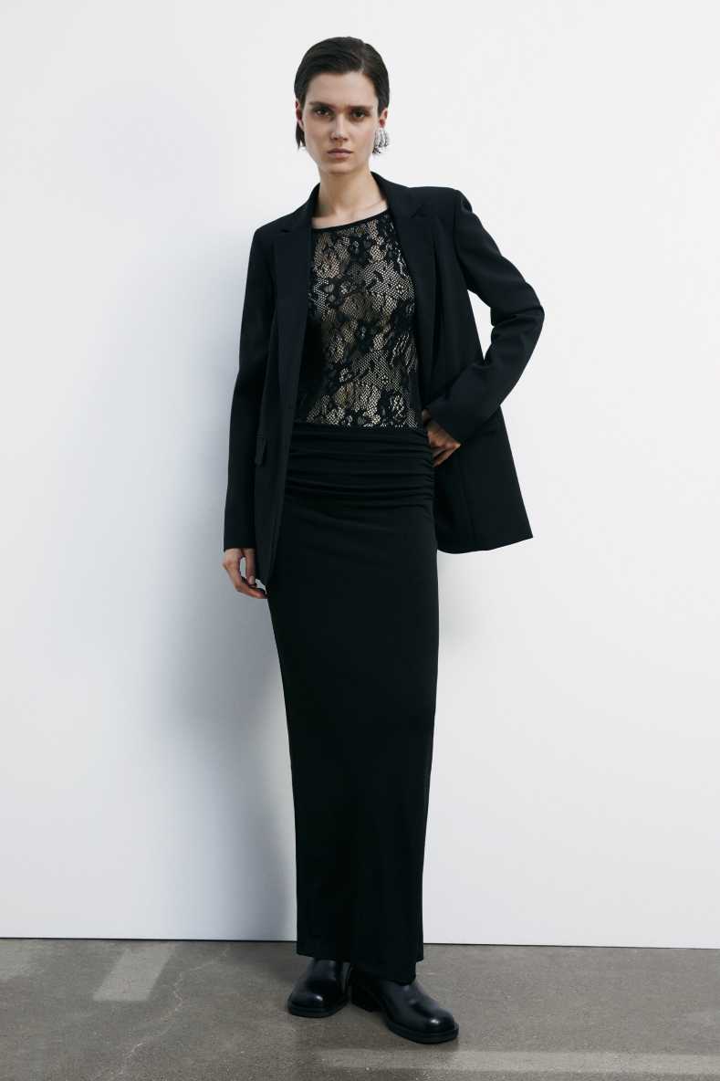 Long fitted skirt with draping, Black, Patrizia Pepe