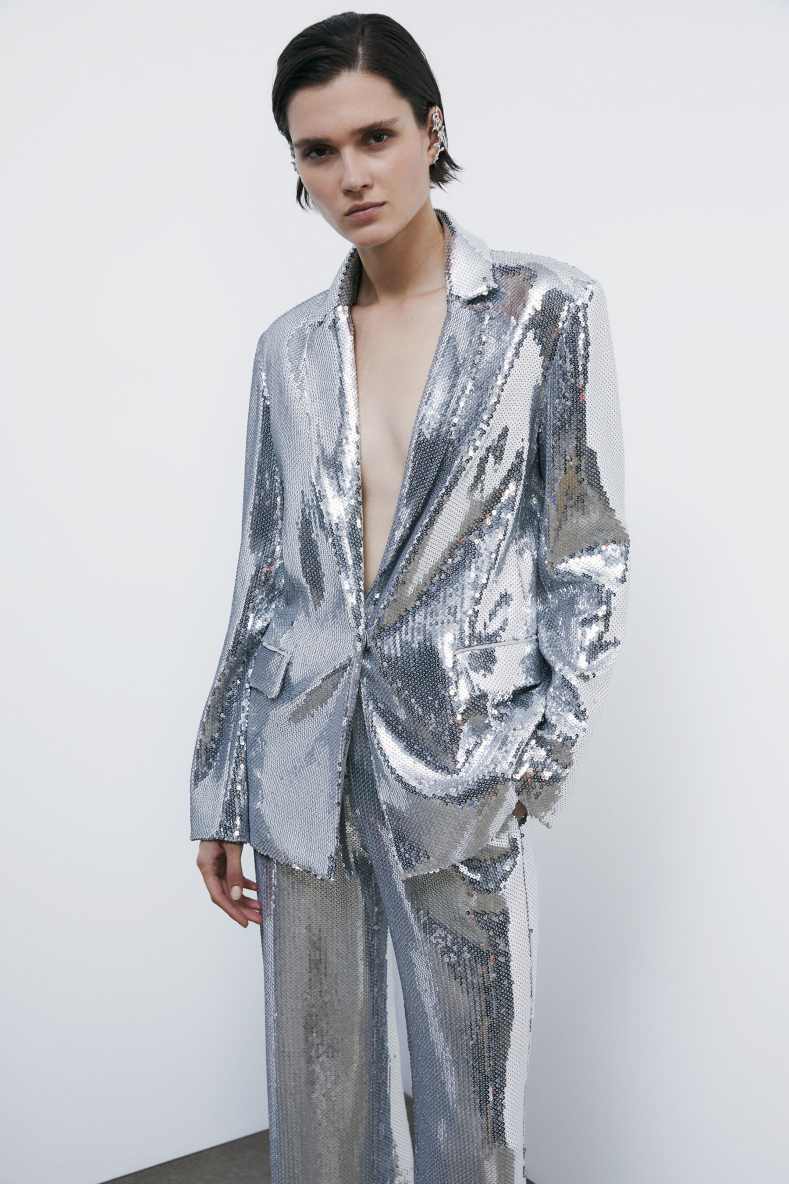 Блейзер со сплошной аппликацией из пайеток, Серебристый, Patrizia Pepe