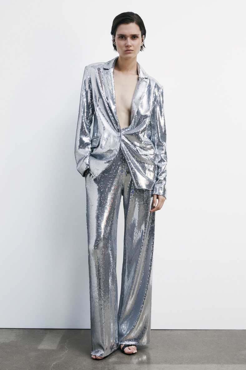 Блейзер со сплошной аппликацией из пайеток, Серебристый, Patrizia Pepe