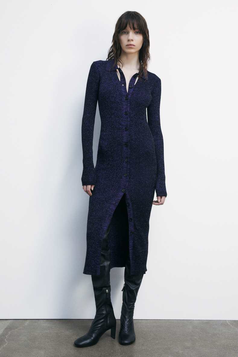 Трикотажное миди-платье с воротником, Фиолетовый, Patrizia Pepe