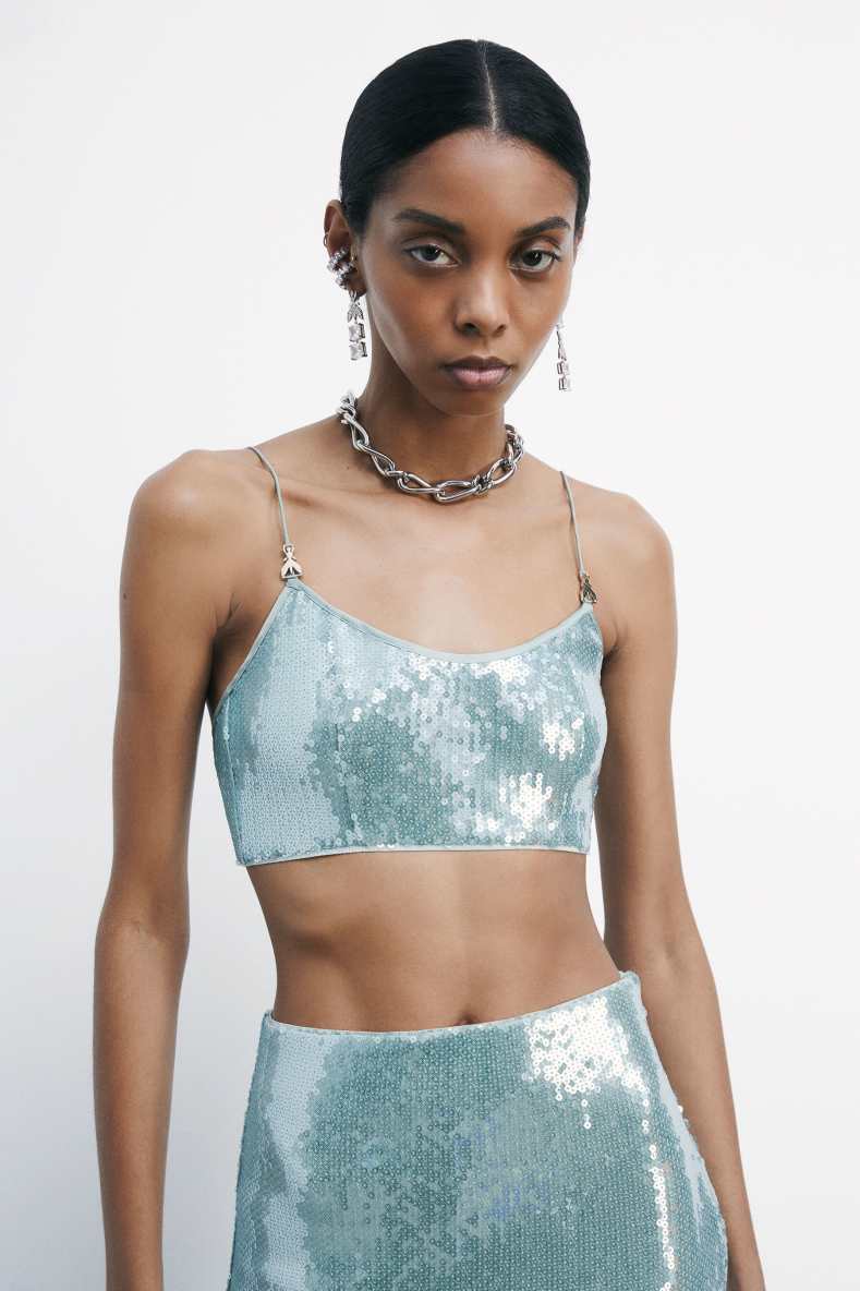 Tulle crop top with sequins, Blue, Patrizia Pepe