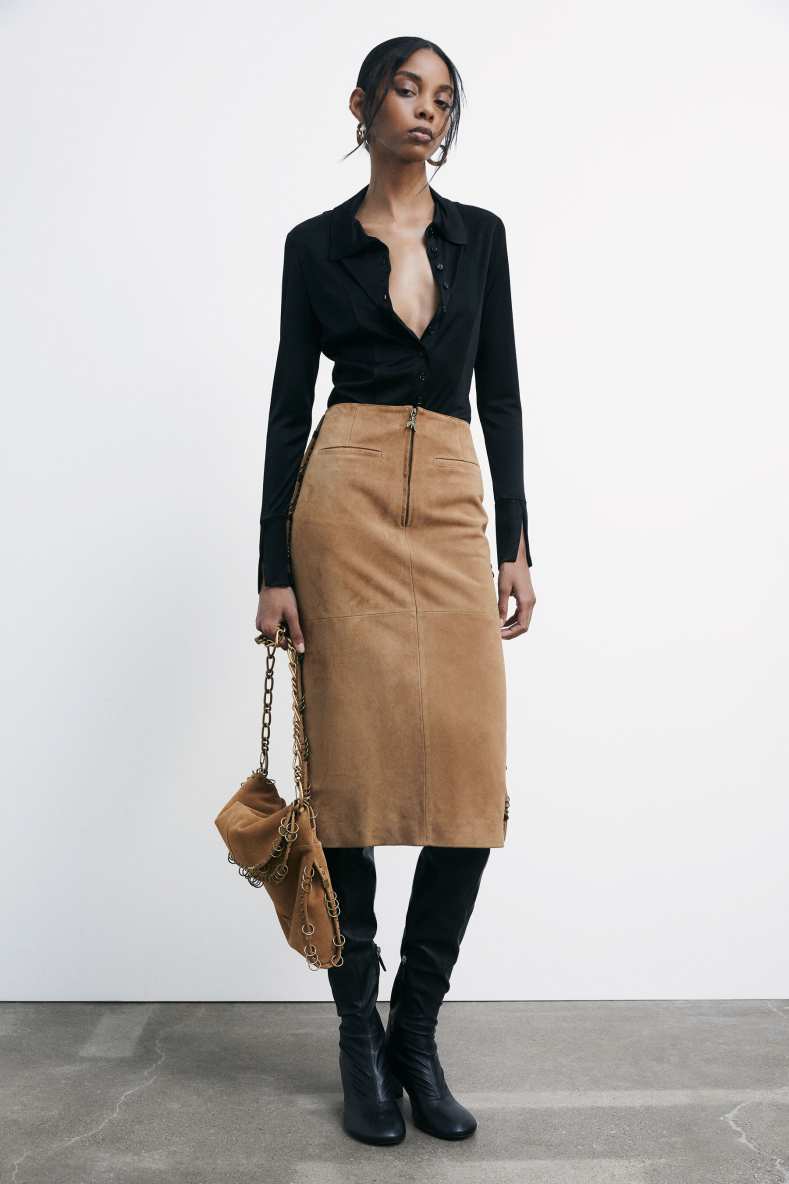 Midi skirt in suede with piercing details, Beige, Patrizia Pepe