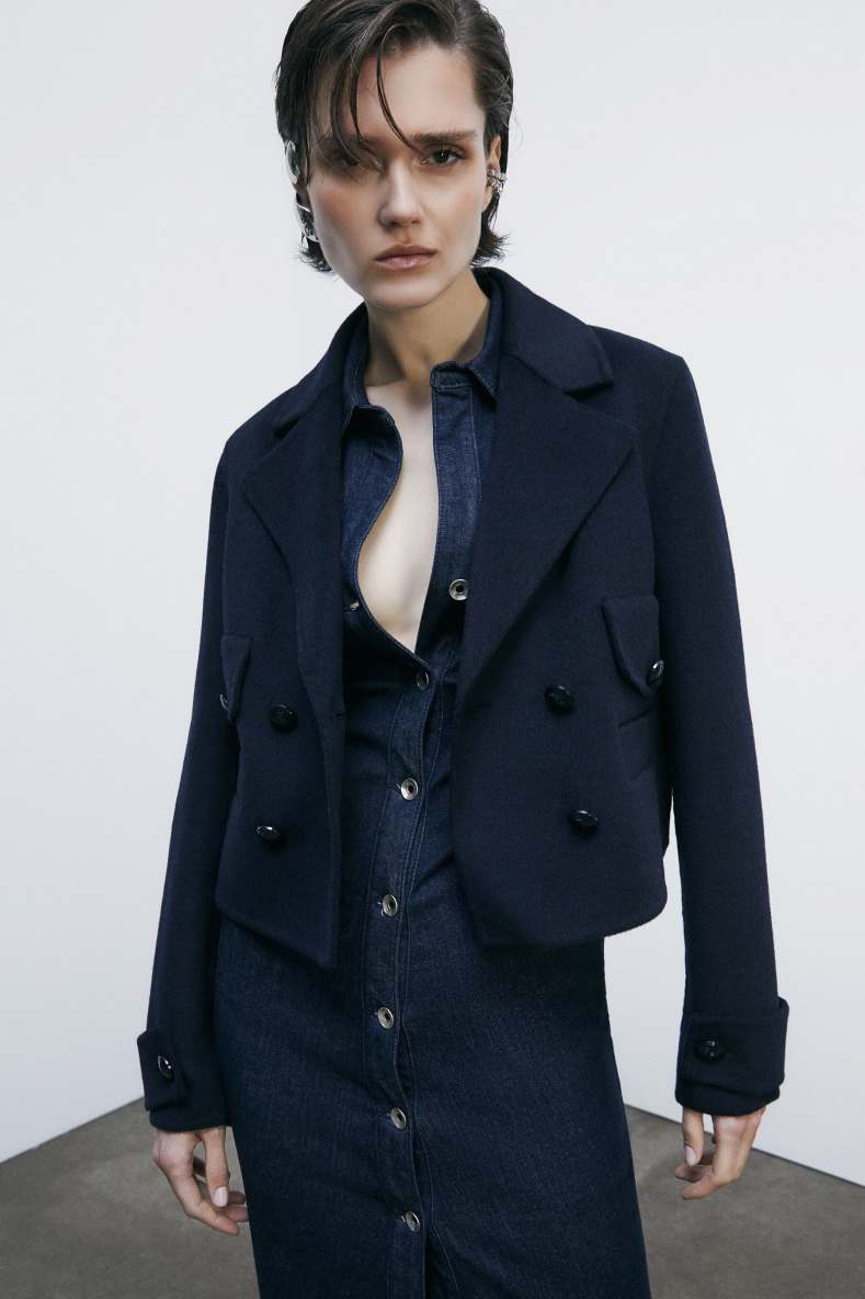 Короткая куртка из смесовой шерсти, Синий, Patrizia Pepe