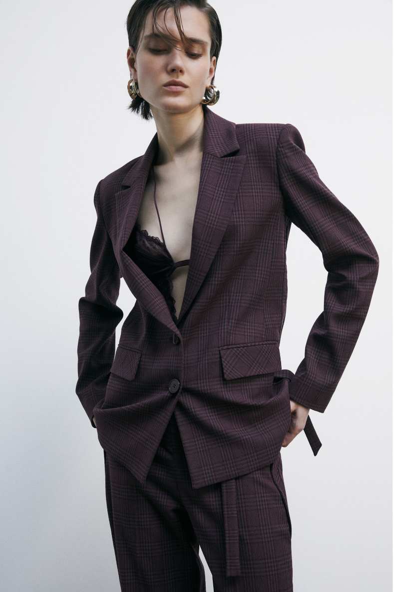 Checked blazer with two-button closure, Bordeaux, Patrizia Pepe
