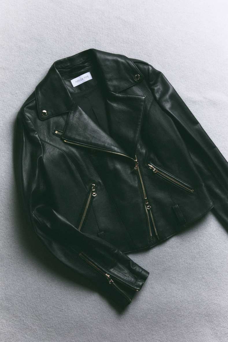 Куртка-косуха из кожи, Черный, Patrizia Pepe