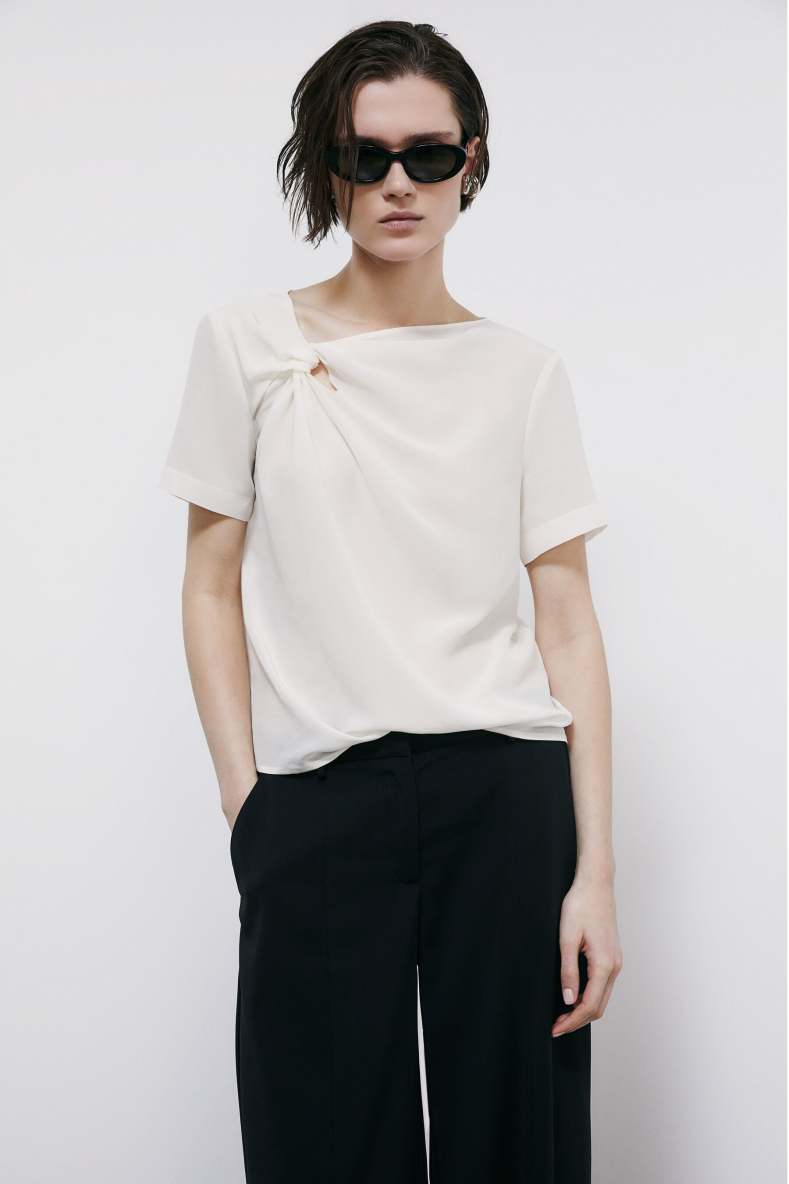 Silk T-shirt with torchon, White, Patrizia Pepe