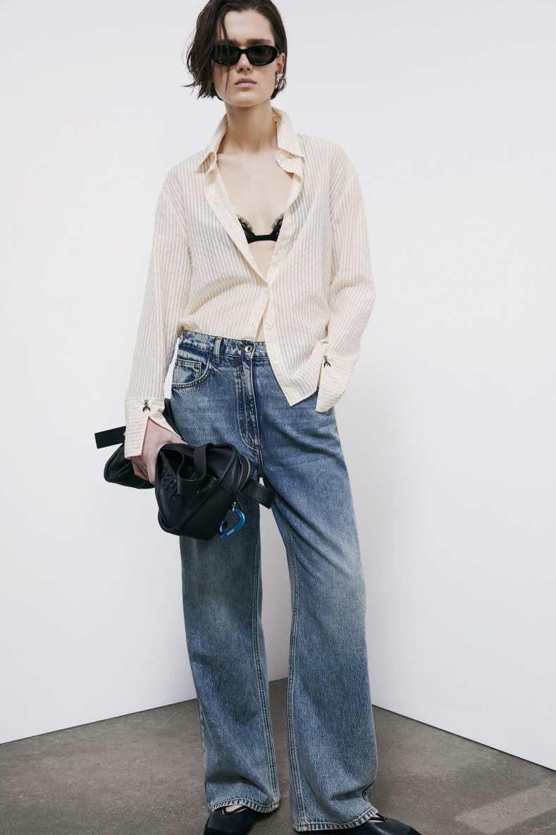 Striped fluid shirt with studs, Ivory, Patrizia Pepe