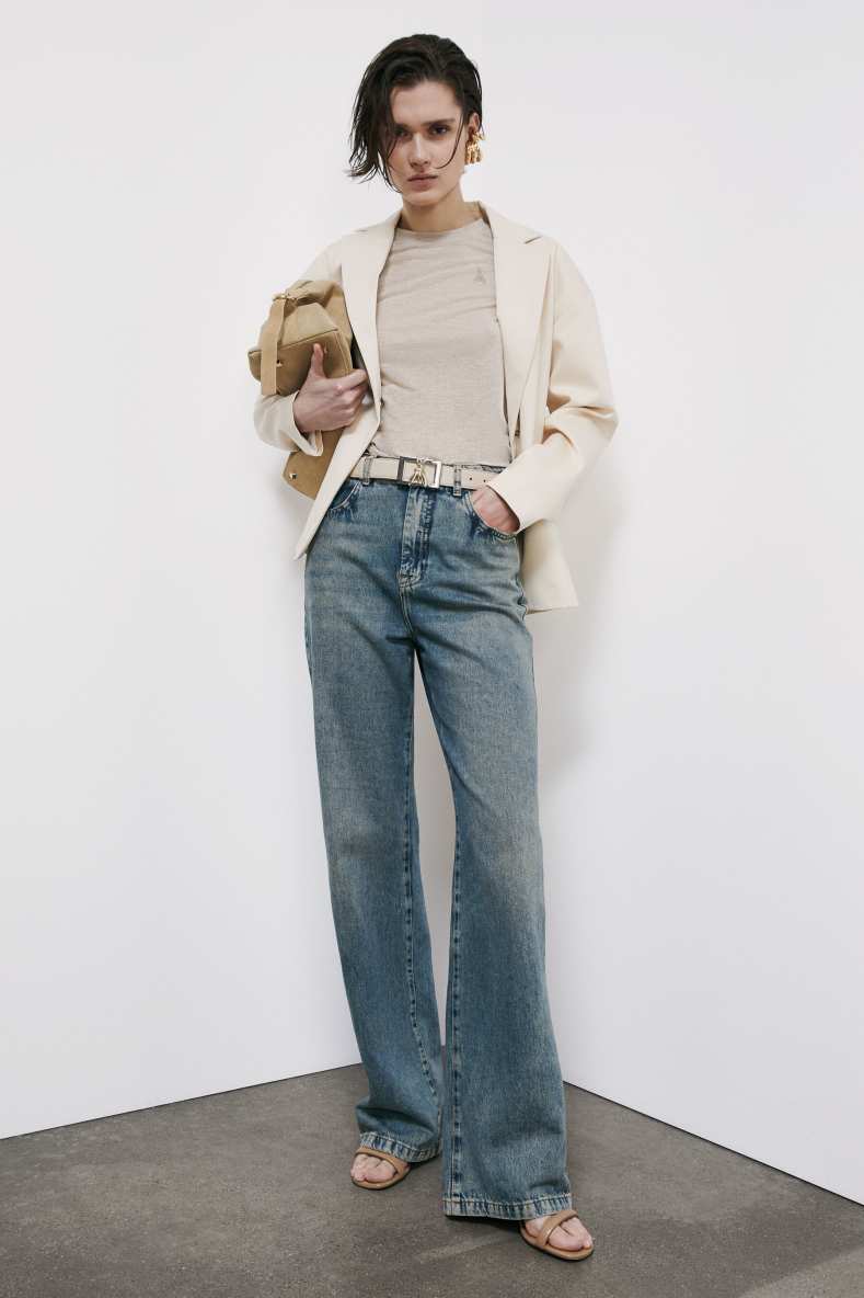 Knit T-Shirt with strass logo detail, Beige, Patrizia Pepe