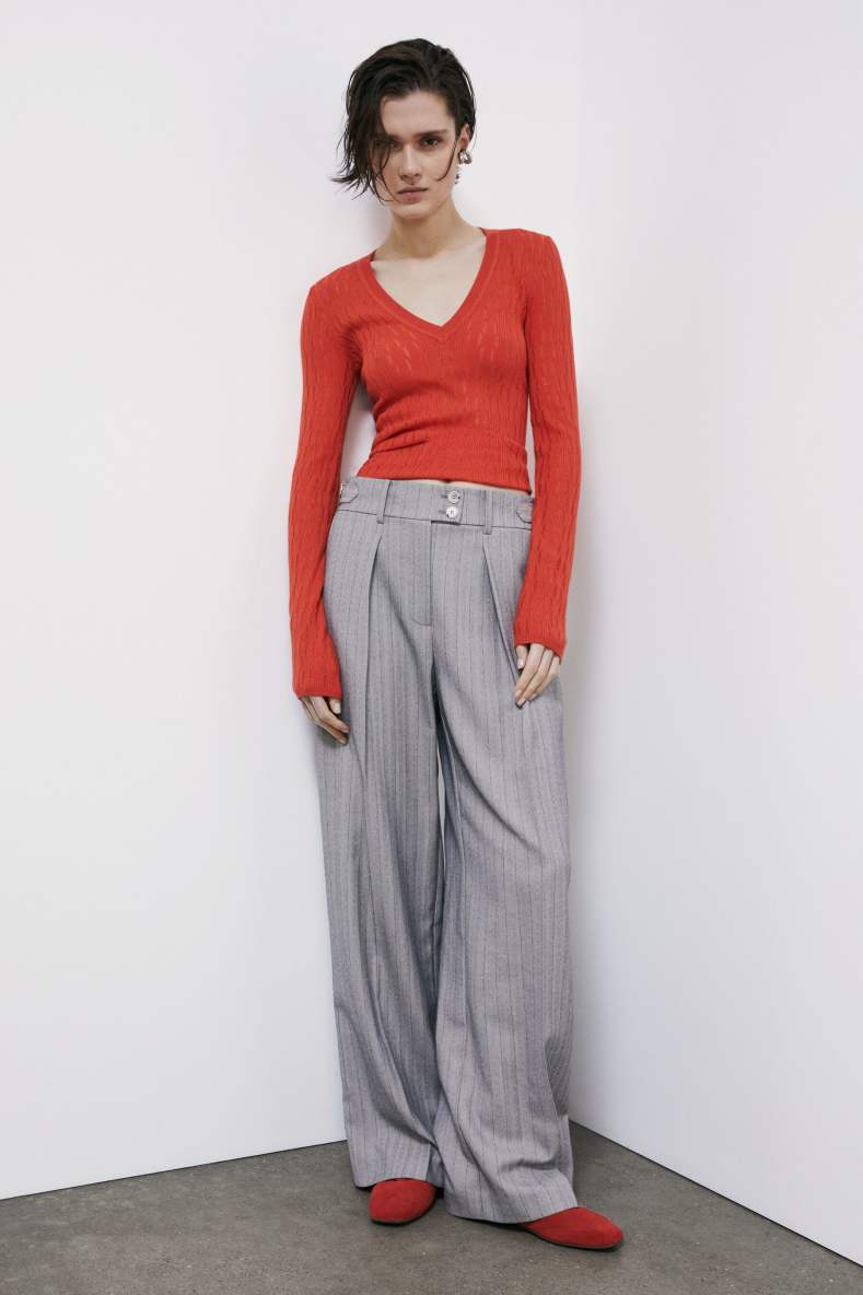 Jacquard V-neck wool sweater, Orange, Patrizia Pepe