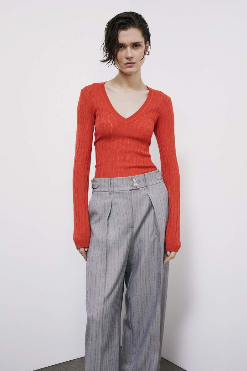 Jacquard V-neck wool sweater, Orange, Patrizia Pepe