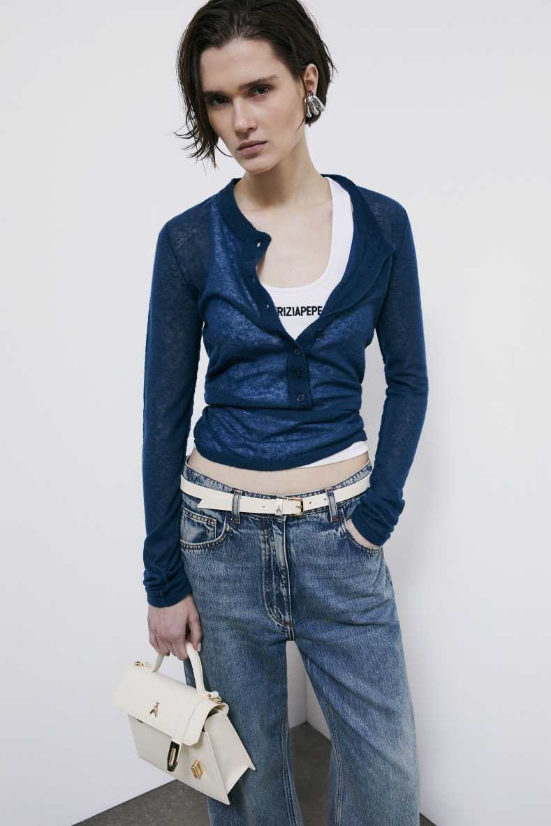 Light sweater with buttons and ribbing, Blue, Patrizia Pepe