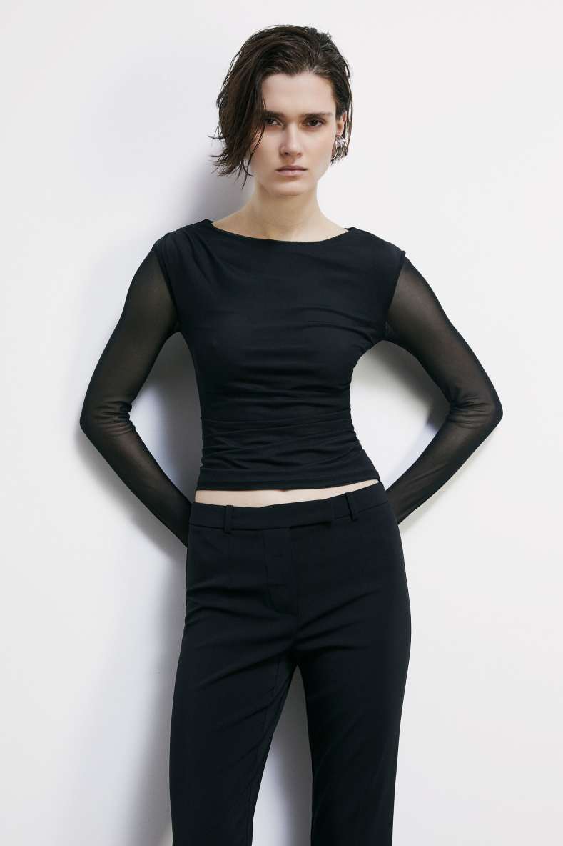 Draped tulle T-shirt, Black, Patrizia Pepe