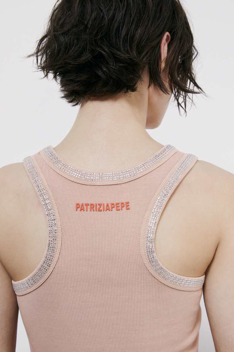 D&eacute;bardeur orn&eacute; de strass, Rose, Patrizia Pepe