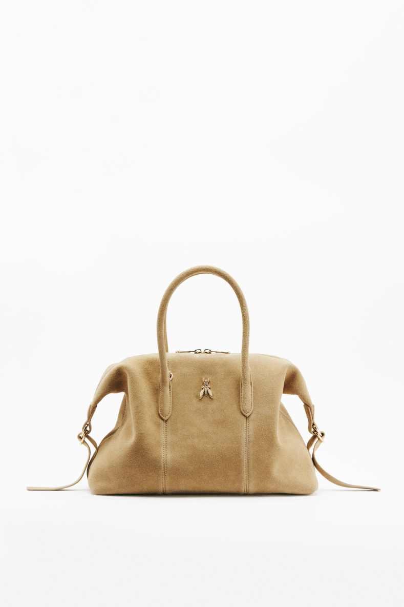 New Business suede bowling bag, Beige, Patrizia Pepe