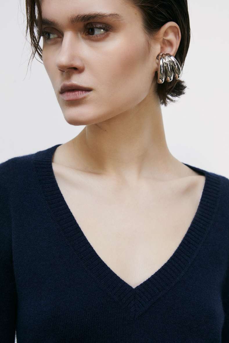 Кашемировый свитер с V-образным вырезом, Синий, Patrizia Pepe