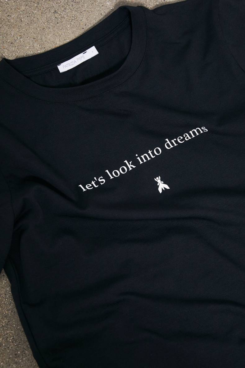 T-shirt statement en coton, Noir, Patrizia Pepe