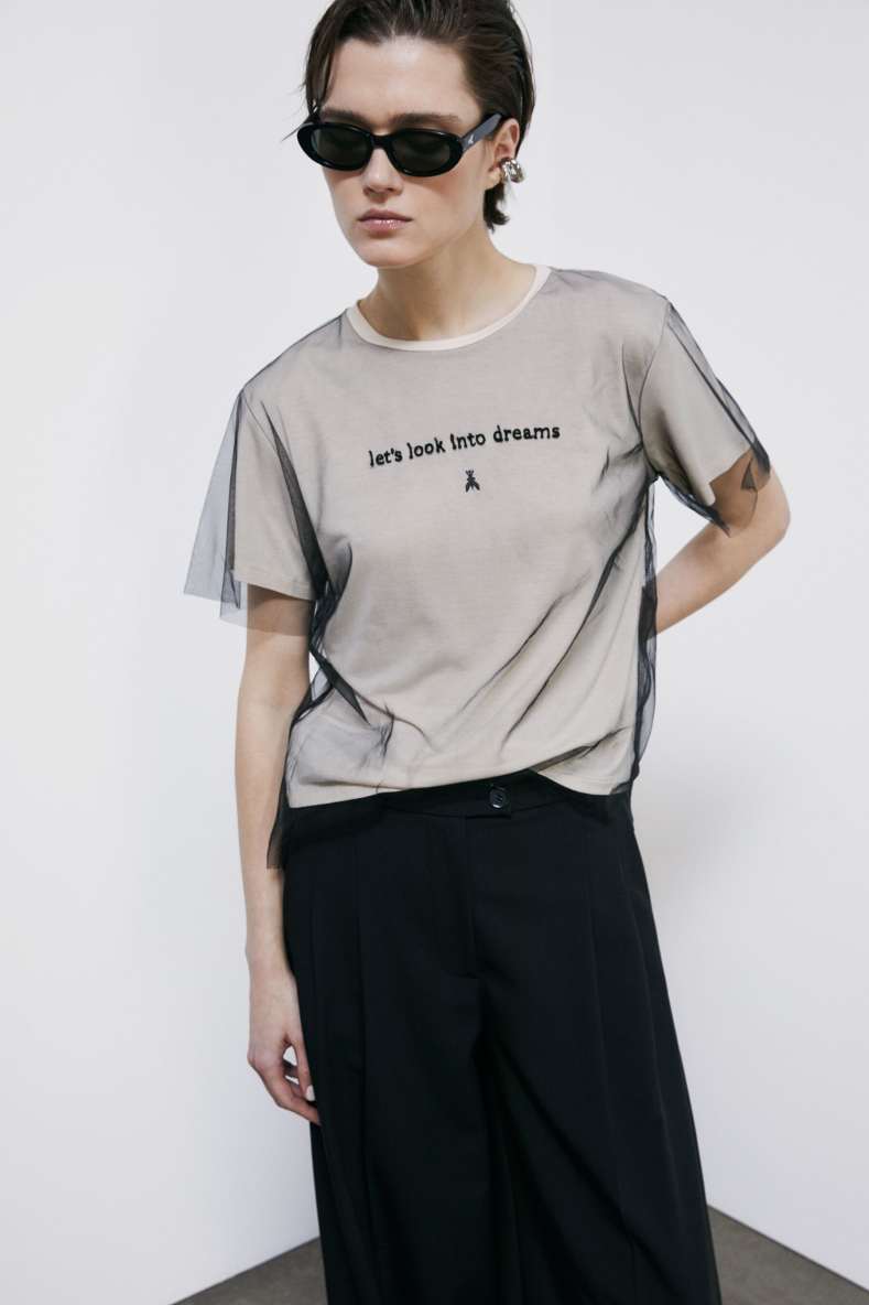 Statement double layer T-shirt, Beige/Black, Patrizia Pepe