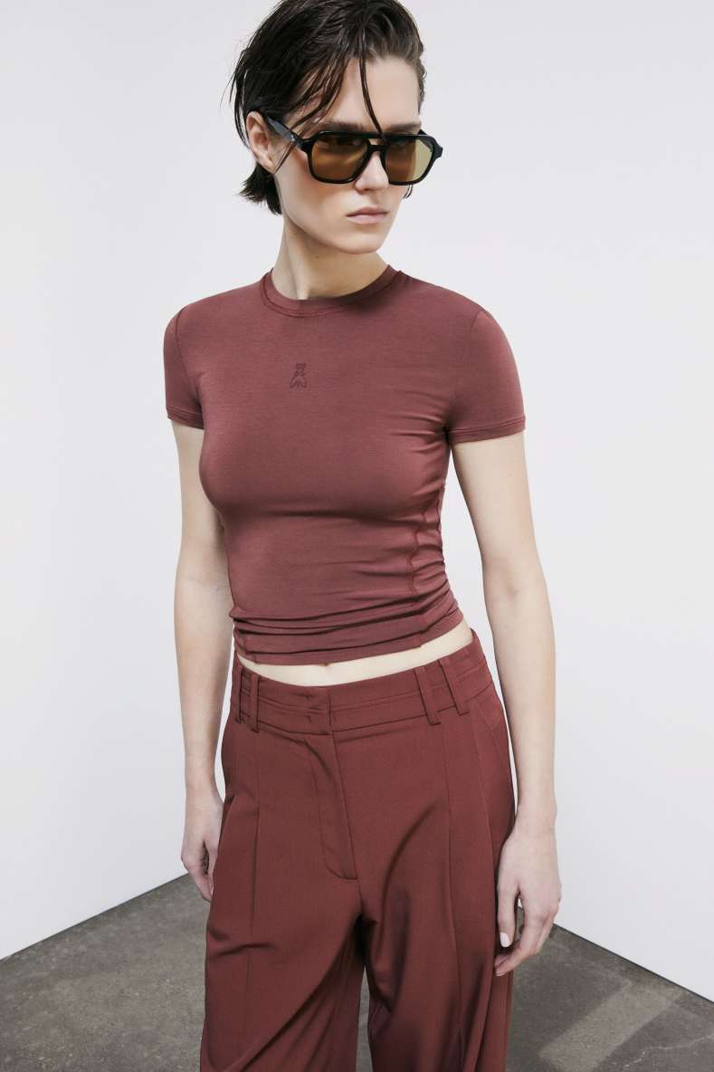 Shaped slim T-shirt, Brown, Patrizia Pepe