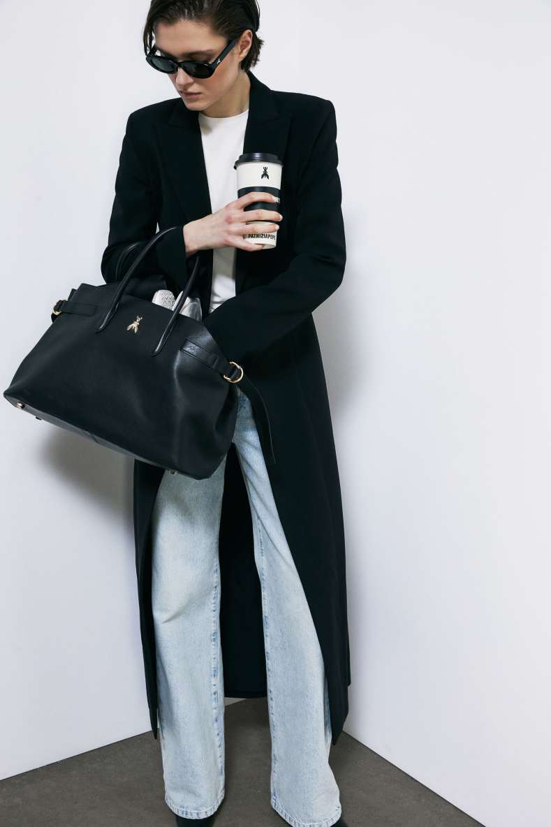 New Business handbag large in leather, Black, Patrizia Pepe