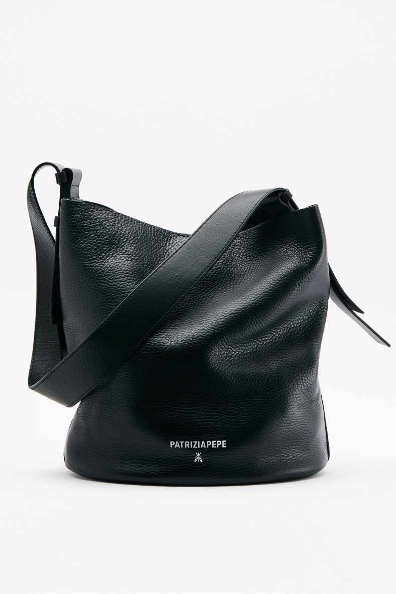Сумка-ведро Never Complete из тисненой кожи, Черный, Patrizia Pepe