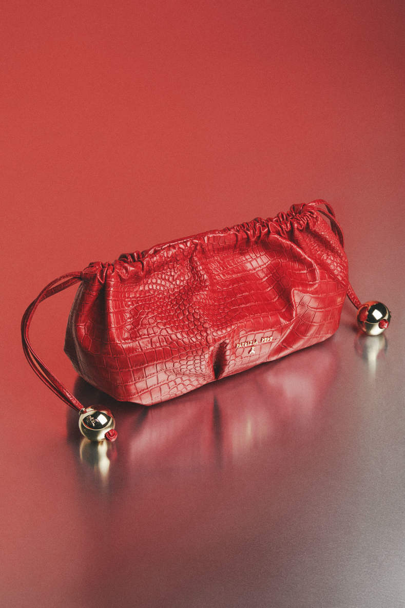 Leather Clutch &ldquo;Bubble Croco&rdquo; Small, Red, Patrizia Pepe