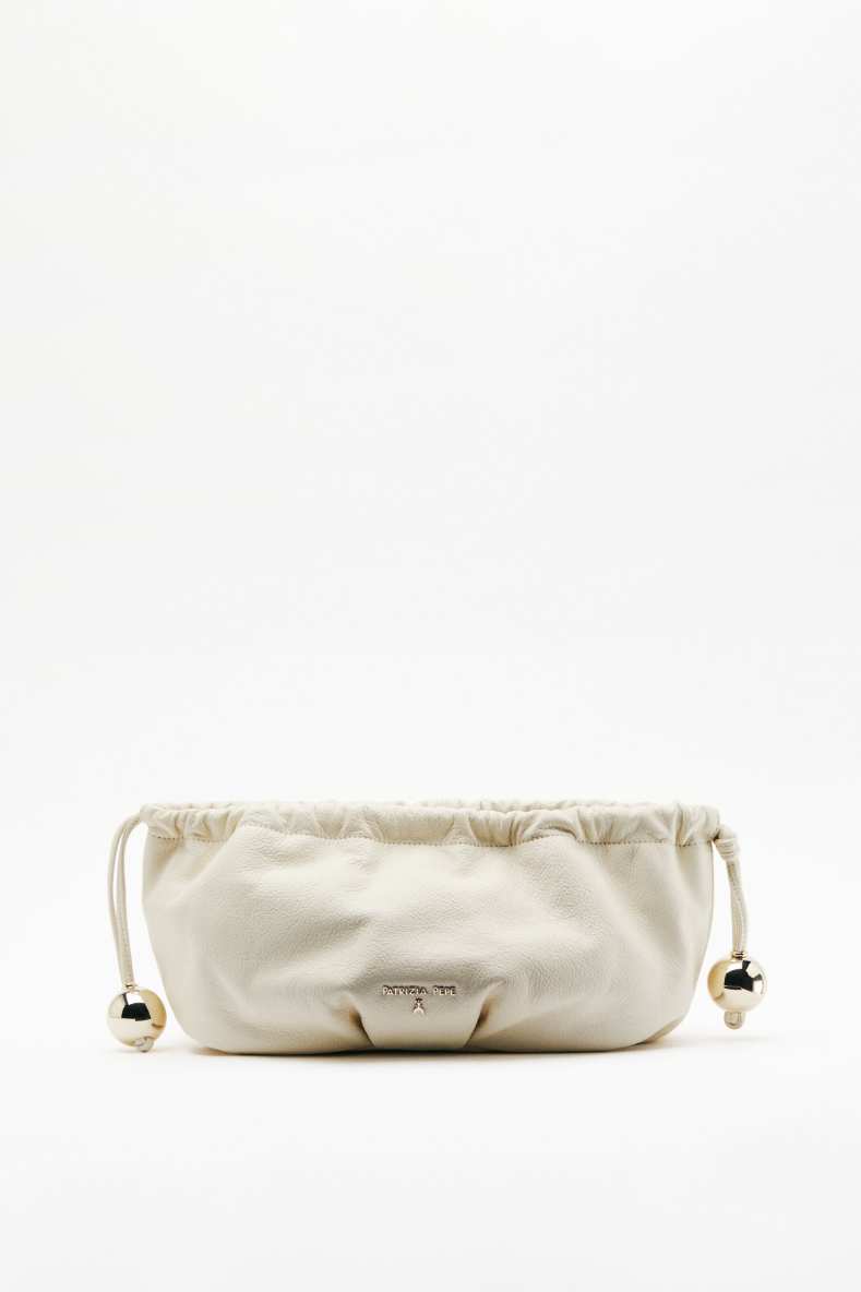 Leather Clutch "Bubble" Small, White, Patrizia Pepe