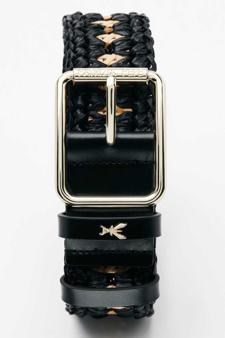 Woven raffia belt, Black/Natural, Patrizia Pepe