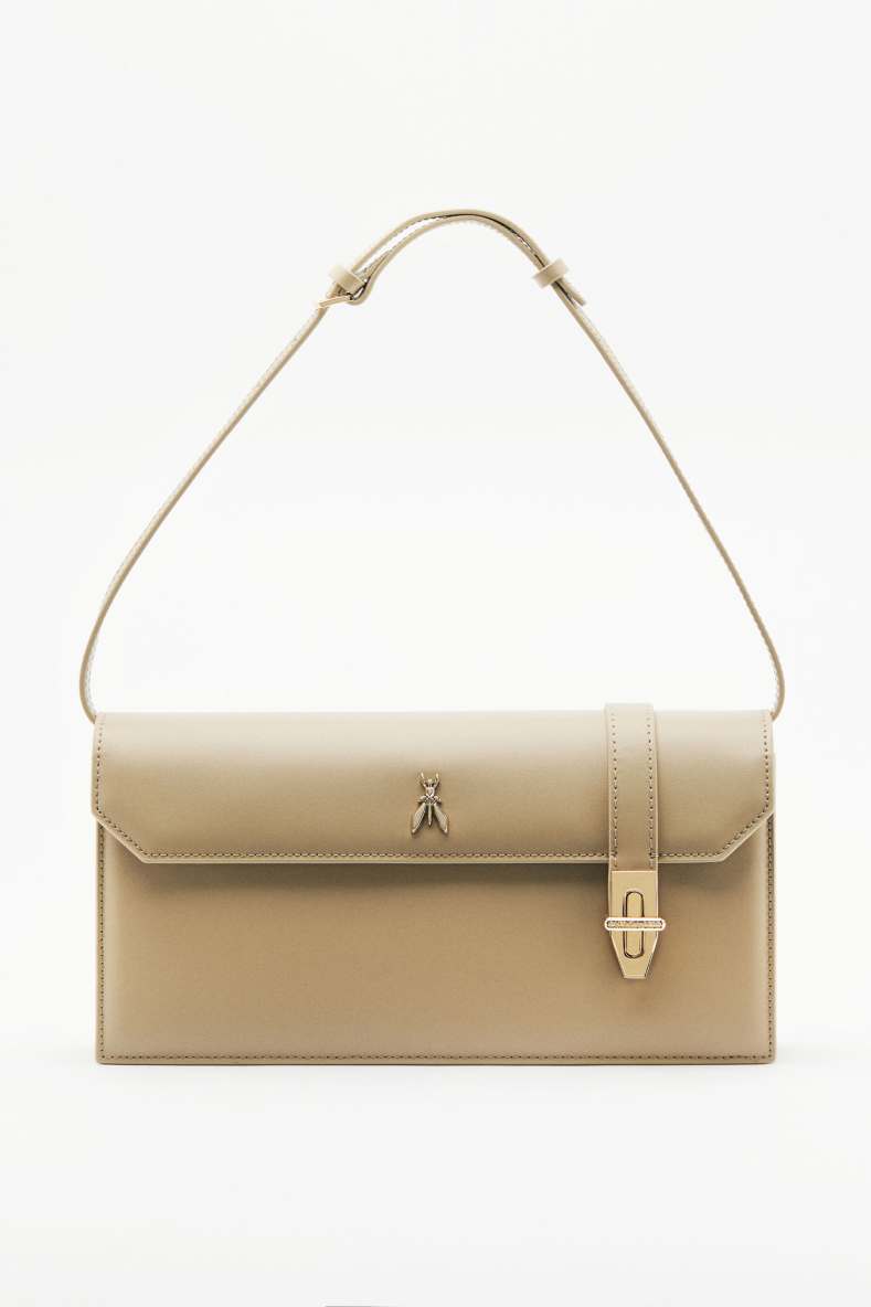 Modern Utility hard horizontal leather bag, Beige, Patrizia Pepe